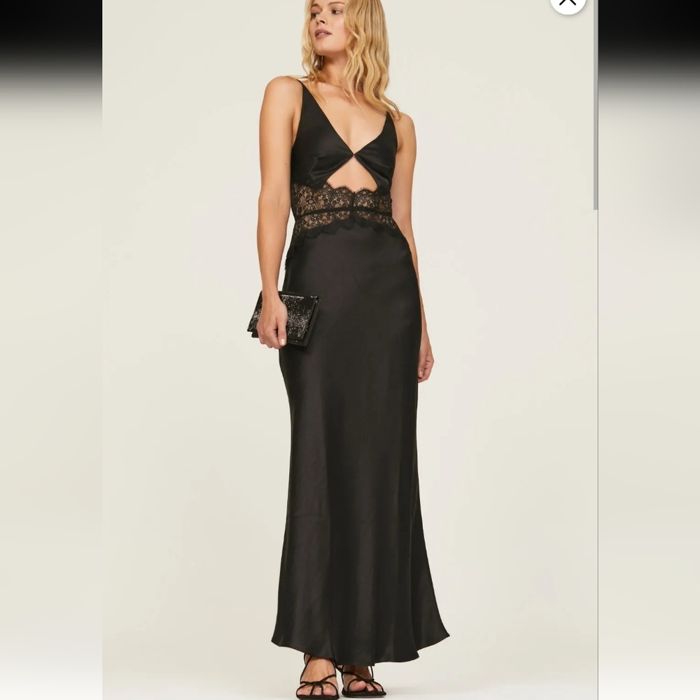 Bec & Bridge Black Lace-Trim Maxi Dress